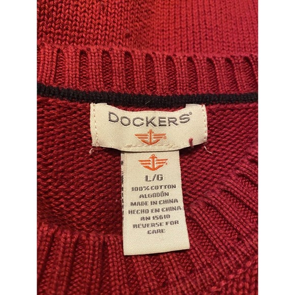 Dockers Sweater Sz L Mens Red Black Cotton Crew Neck Fair Isle Pullover - Picture 4 of 10